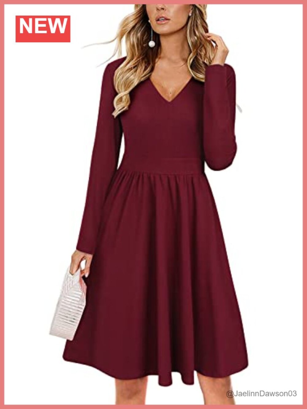 ULTRANICE Women's Long Sleeve V Neck Midi Dress with Pockets